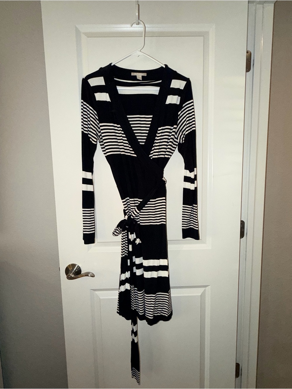 Banana Republic Black and White Striped Wrap Dress - Women